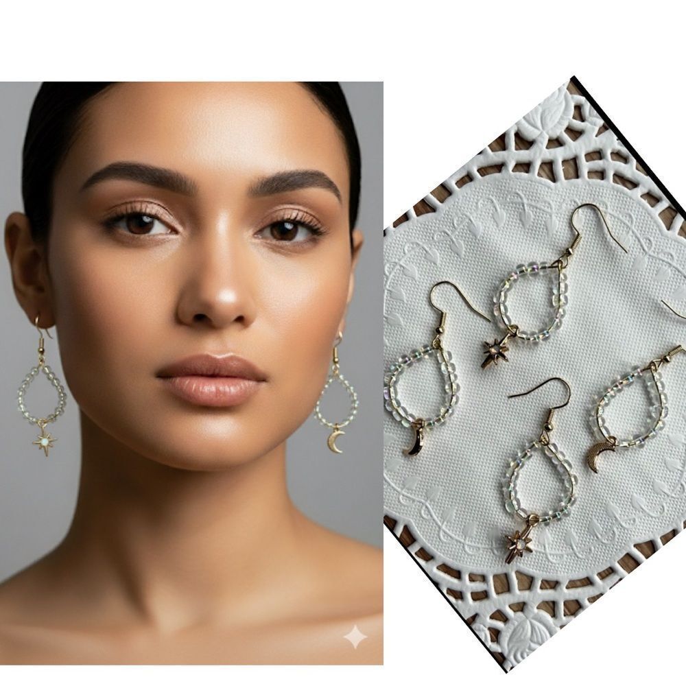 Celestial Elements Moon & Star Dangle Earrings set of 4 Pieces